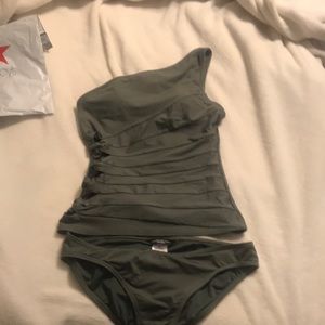 One shoulder 2 piece tankini Carmen Marc Valvo